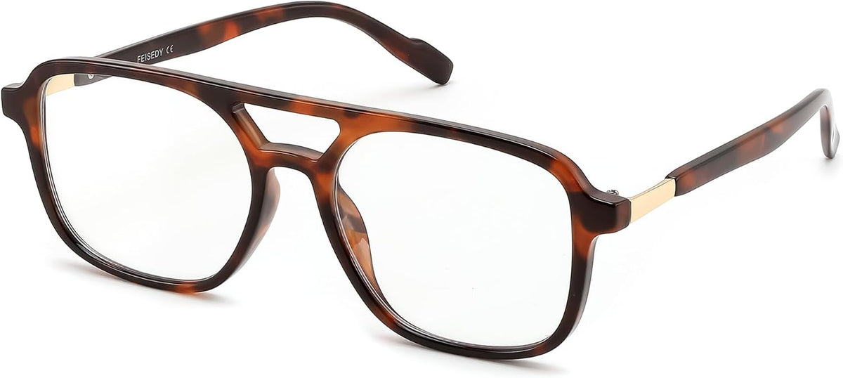 Tortoise / 52 Millimeters | B0DPLVF4H1 | FEISEDY Vintage Square Blue Light Blocking Glasses Women Men 70s Flat Aviator Glasses Computer Anti Glare B0062