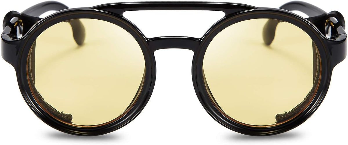 ÉÌƷͼƬ 35 | B09WN3J4YZ | FEISEDY Retro Round Steampunk Sunglasses Women Men Leatherwear B2532