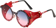 Red / 52 Millimeters | B0CZDTM254 | FEISEDY Retro Round Steampunk Sunglasses Women Men Vintage Eyewear Metal Frame Leatherwear B0140