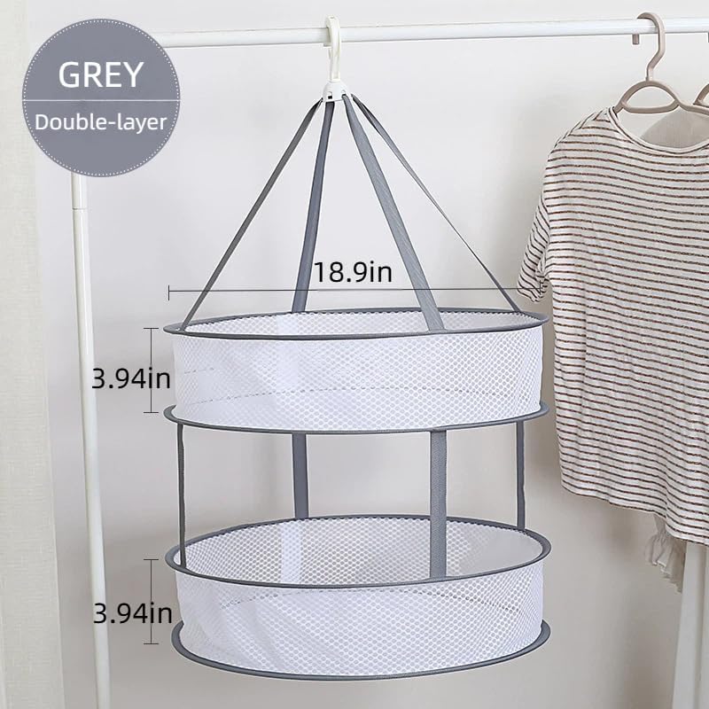 商品图片 2 | B0FX1TVQ72 | 2-Tier Gray Round Mesh Drying pockets for Socks & Underwear, 3.9in Height 18.9in Diameter Drying Rack