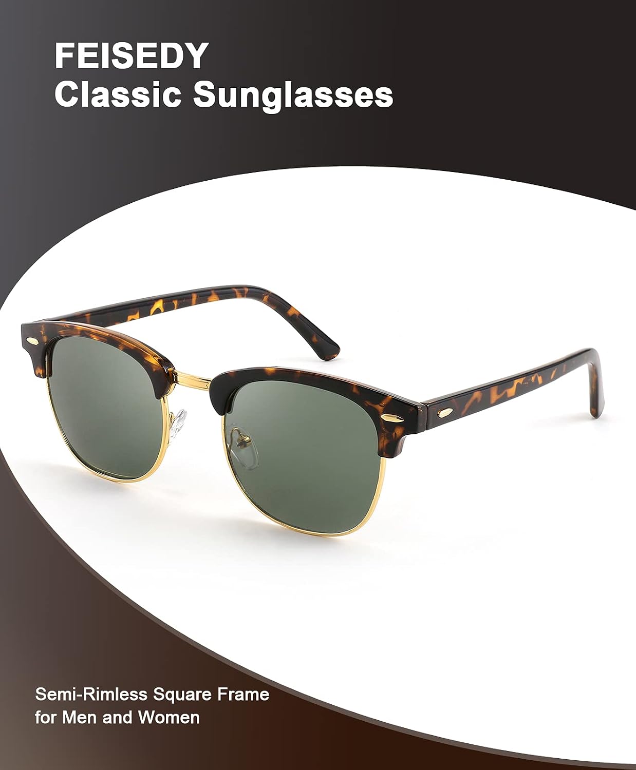 商品图片 2 | B093PN4RN2 | FEISEDY Sunglasses for Men Women Finish Semi-Rimless Frame Driving Sun glasses Mirror Lens 100% UV Blocking B2242 (3 Pack)