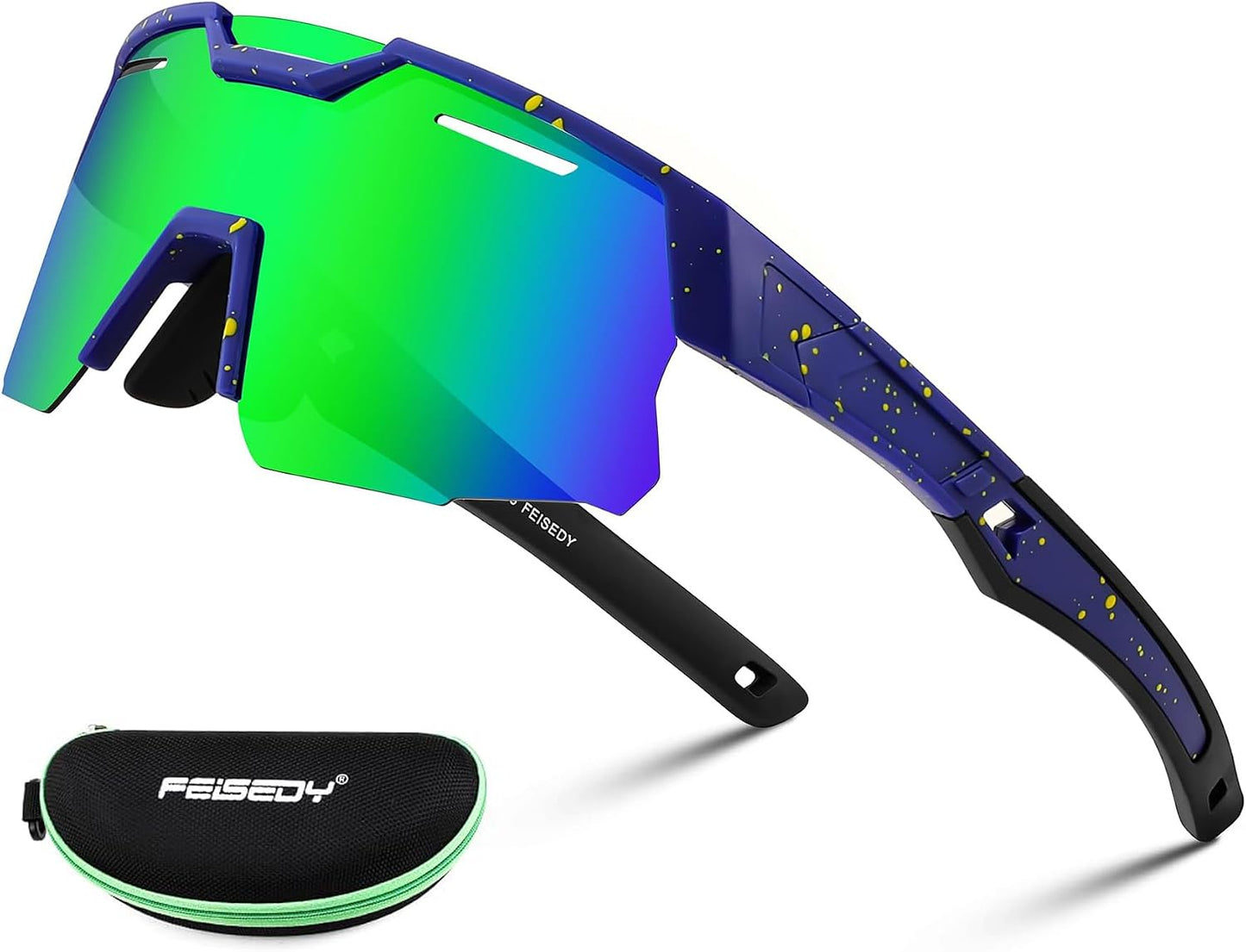 008 Blue Frame Green Mirrored Lens / Large | B0D78N8W9S | FEISEDY Kids Teens Baseball Polarized Sunglasses Sports Cycling Glasses for Youth Boys Girls Age 8-16 B0157