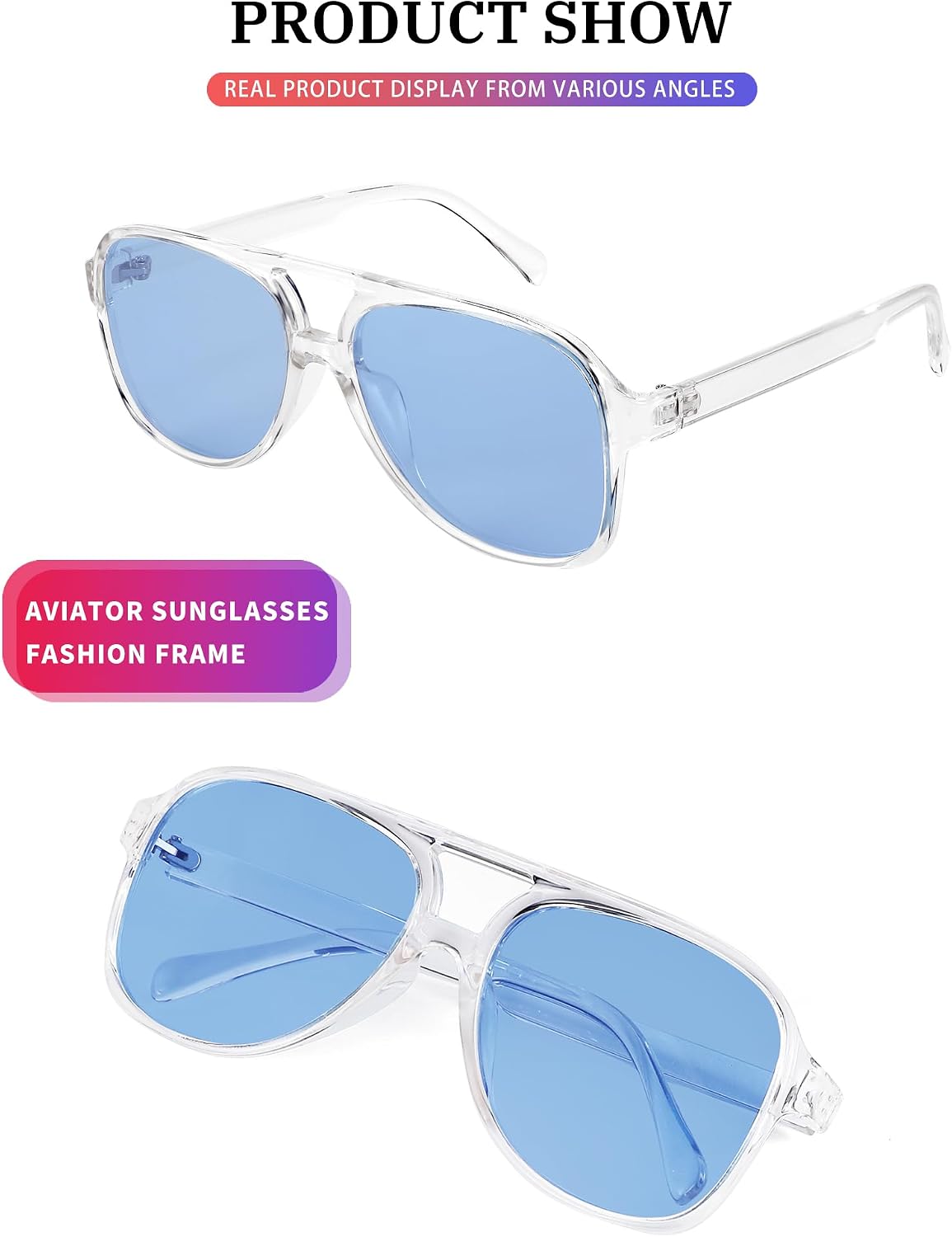 ÉÌƷͼƬ 129 | B0CB543WBD | FEISEDY Vintage Retro 70s Plastic Aviator Sunglasses Women Men Classic Large Squared Frame B2751