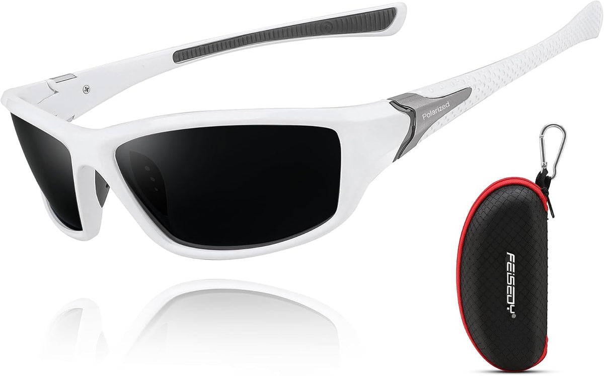 White Frame/Grey Lens / 70 Millimeters | B09CT4VMCM | FEISEDY Classic Men Polarized Sports Sunglasses Night Driving Yellow Lenses Cycling Fishing Driving Glasses B2674
