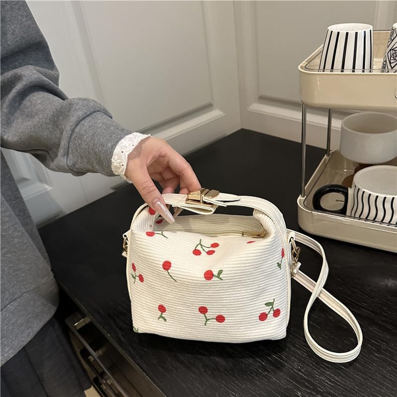 商品图片 3 | B0G2VCHZYY | Cherry Shoulder Bag, Fashionable Crossbody Shell Bag with Cherry Print, Large Capacity Small Square Purse, Pink/White