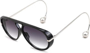 Black/Gradient Gray / 62 Millimeters | B0F8N8W8JM | FEISEDY Oversized Aviator Sunglasses With Earring Design for Women Large Big Frame Luxury Designer Shades for Ladies B0296