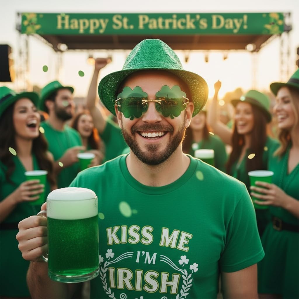 商品图片 2 | B0BX63CDKK | FEISEDY St. Patrick's Day Irish Shamrock Sunglasses Lucky Green Leprechaun Costume Eyeglasses for Women Men B2369