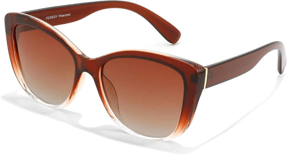 Gradual Brown / 56 Millimeters | B0FBWGB6C5 | FEISEDY Polarized Vintage Sunglasses American Womens Square Jackie O Cat Eye Sunglasses B2451
