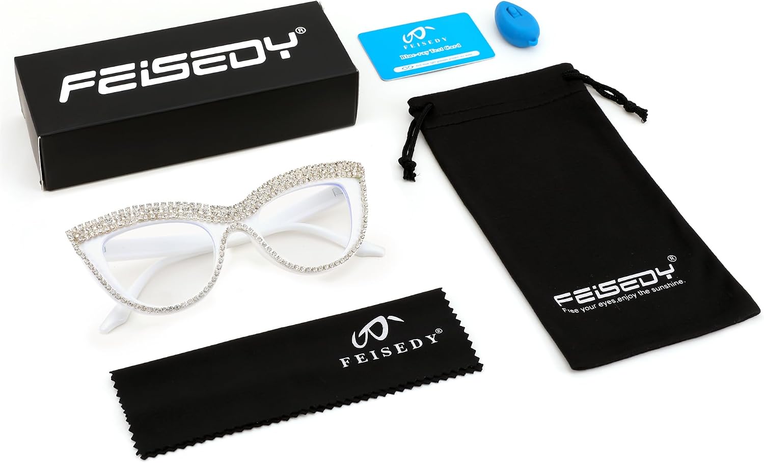 商品图片 42 | B0BLH5NHK8 | FEISEDY Diamond Blue Light Blocking Glasses Cat Eye Rhinestone Women Oversized Anti Eyestrain Computer Glasses Frame B2358