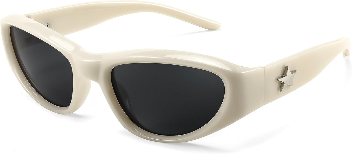 Off White Frame Grey Lens / 51 Millimeters | B0CBTDRVM4 | FEISEDY Y2K Wrap Around Fashion Sunglasses for Women Men Trendy Futuristic 2000s Accessories Oval Sunglasses B1088