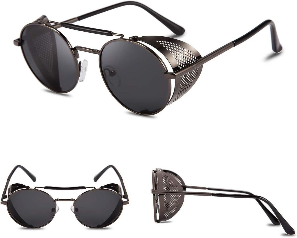 ÉÌƷͼƬ 18 | B09LYD9SW2 | FEISEDY Steam Punk Sunglasses for Men Women Side Shield Round Steampunk Vintage Glasses Shades B2518