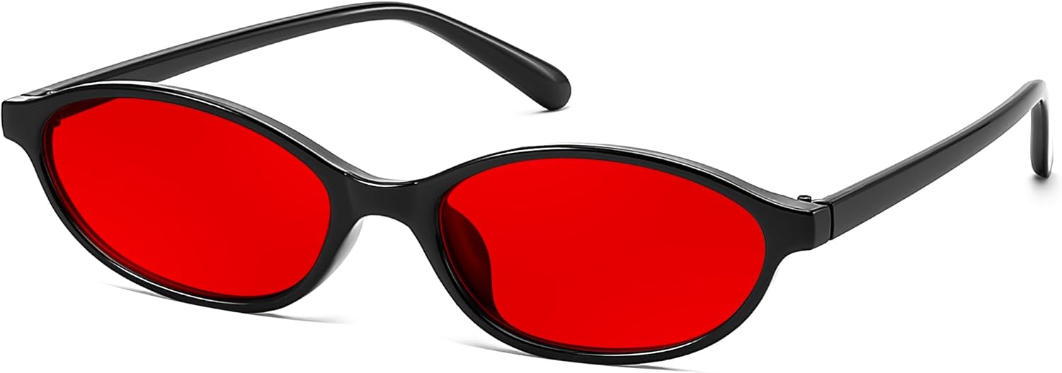 Black/Red / 54 Millimeters | B0FQ5SV3CV | FEISEDY Retro Oval Cat Eye Sunglasses for Women 90s Narrow Lightweight Shades Y2k Trendy Sunnies B0257