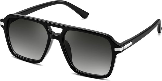 Black Frame & Gradient Grey Lens / 53 Millimeters | B0H1W78PMP | FEISEDY Retro Square Aviator Sunglasses Women Men 70s Trendy B0434