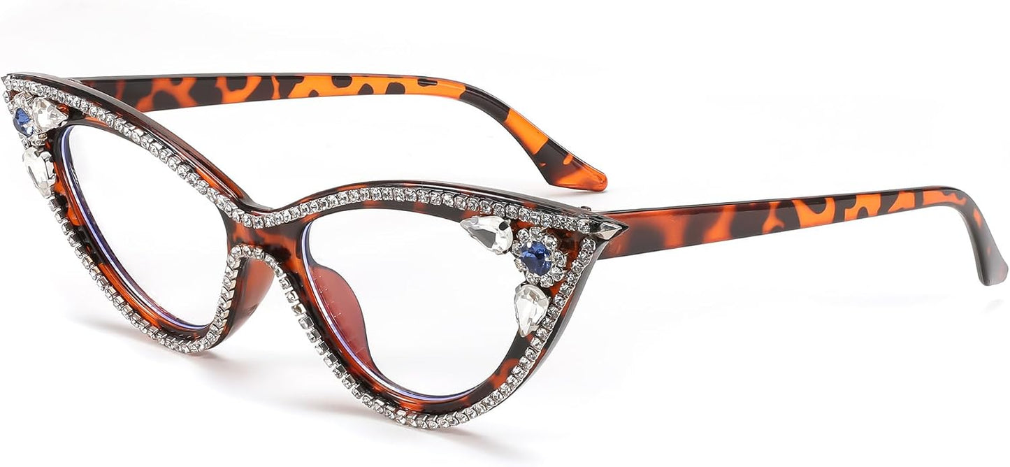 Leopard / 50 Millimeters | B0CQ55LMYK | FEISEDY Diamond Blue Light Blocking Glasses Cat Eye Rhinestone Women Glasses Frame Anti Eyestrain Computer Eyewear B0070