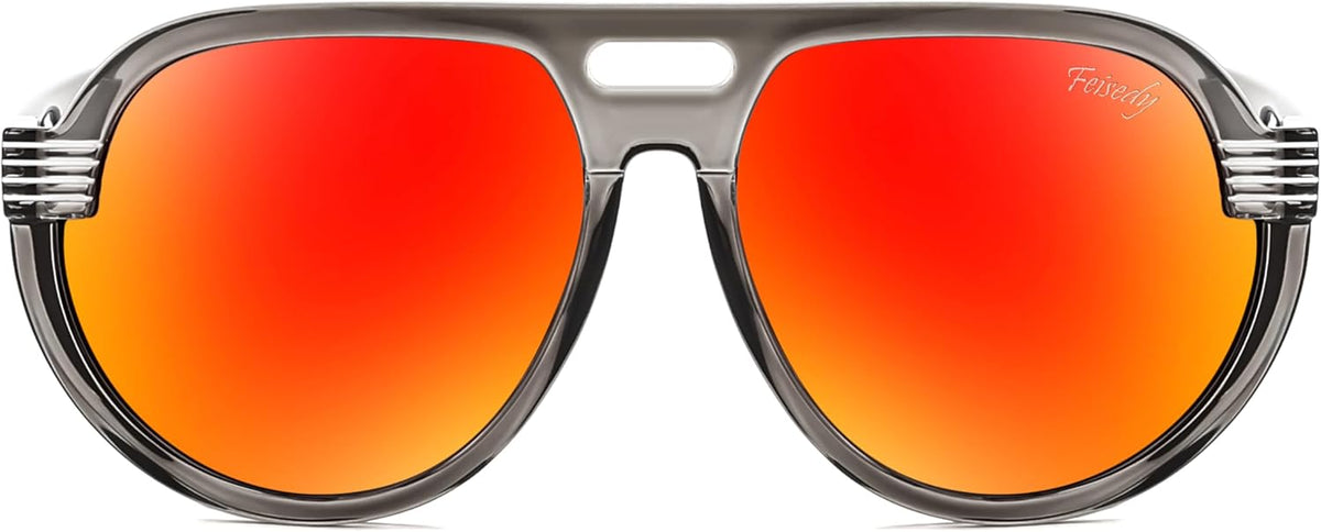 ÉÌƷͼƬ 24 | B0CT8R8S1H | FEISEDY Steampunk with Side Shields Aviator Sunglasses for Men Women 80s Retro Flat Top Oversized Polarized Shades B0096