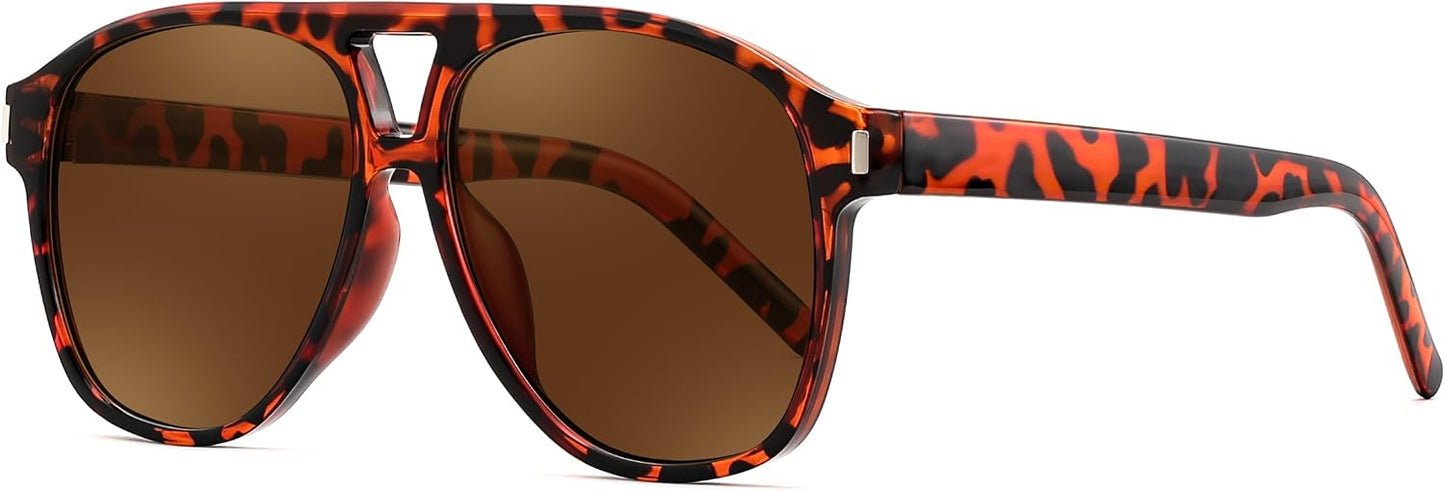 Leopard Frame - Brown Lens / 54 Millimeters | B0GXN45ZVP | FEISEDY Retro Aviator Sunglasses for Women Men Square Sunnies 70s Pilot Style Lightweight UV400 Shades B0421