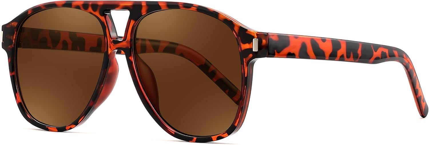 Leopard Frame - Brown Lens / 54 Millimeters | B0GXN45ZVP | FEISEDY Retro Aviator Sunglasses for Women Men Square Sunnies 70s Pilot Style Lightweight UV400 Shades B0421