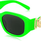 Fluorescent Green Frame/Gray Lens / 54 Millimeters | B0C9939T1B | FEISEDY Retro Trendy Rectangle Sunglasses Women Men Narrow Shades B2322