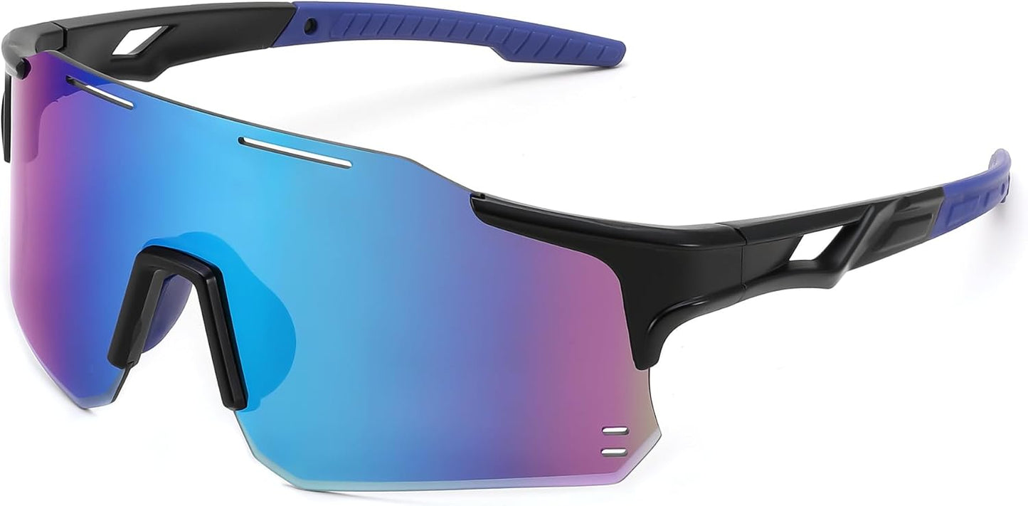 Black Frame Blue Mirrored Lens / Large | B0DB5QGKT7 | FEISEDY Cycling Glasses Sports Sunglasses for Men Women, Youth Kids Baseball Softball Running Sunglasses B0223