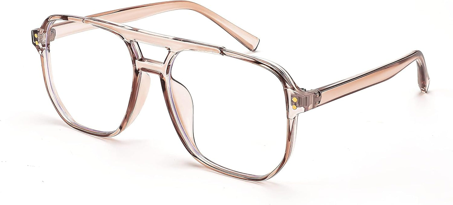 Transparent Tea Frame / 54 Millimeters | B09MRS4C3M | FEISEDY Blue Light Glasses for Women Men Oversized Pilot Lightweight B2866