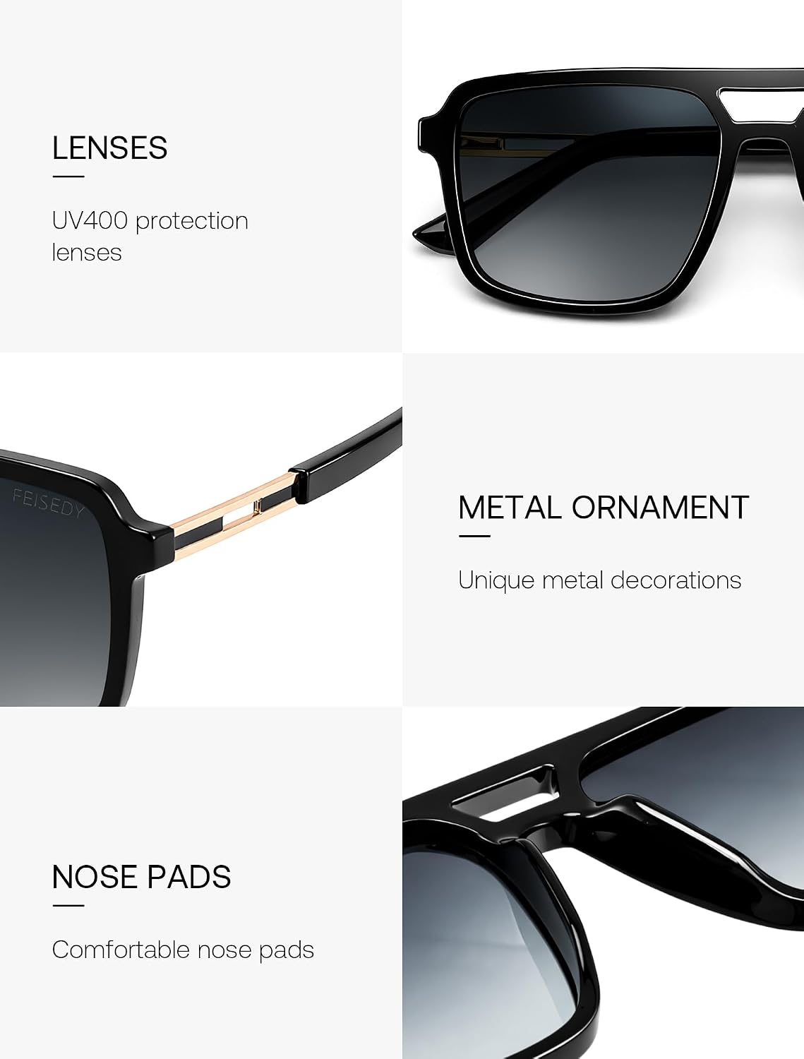 ÉÌƷͼƬ 5 | B0GLNFSYQ5 | FEISEDY Retro Aviator Polarized Square Sunglasses for Men Women B0377