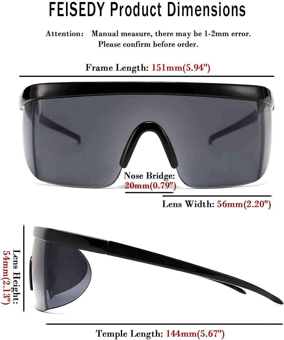 商品图片 60 | B096SD9GGG | FEISEDY Oversized Mirror Shield Sport 80s Sunglasses Ski Goggles Flat Top One Piece Futuristic Visor Women Men B2522