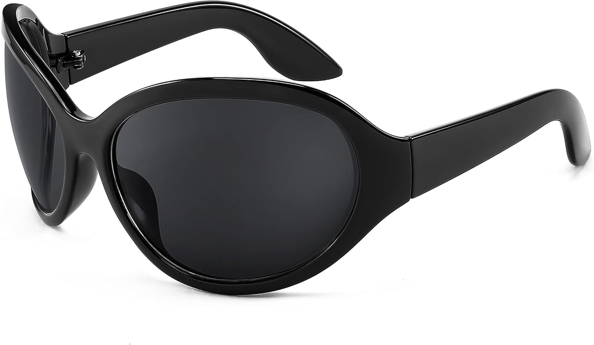 Black Frame Gray Lens / 72 Millimeters | B0BYX8TX2K | FEISEDY Bug Eye Y2K Oversized Sunglasses Women Men Oval Frame B2391