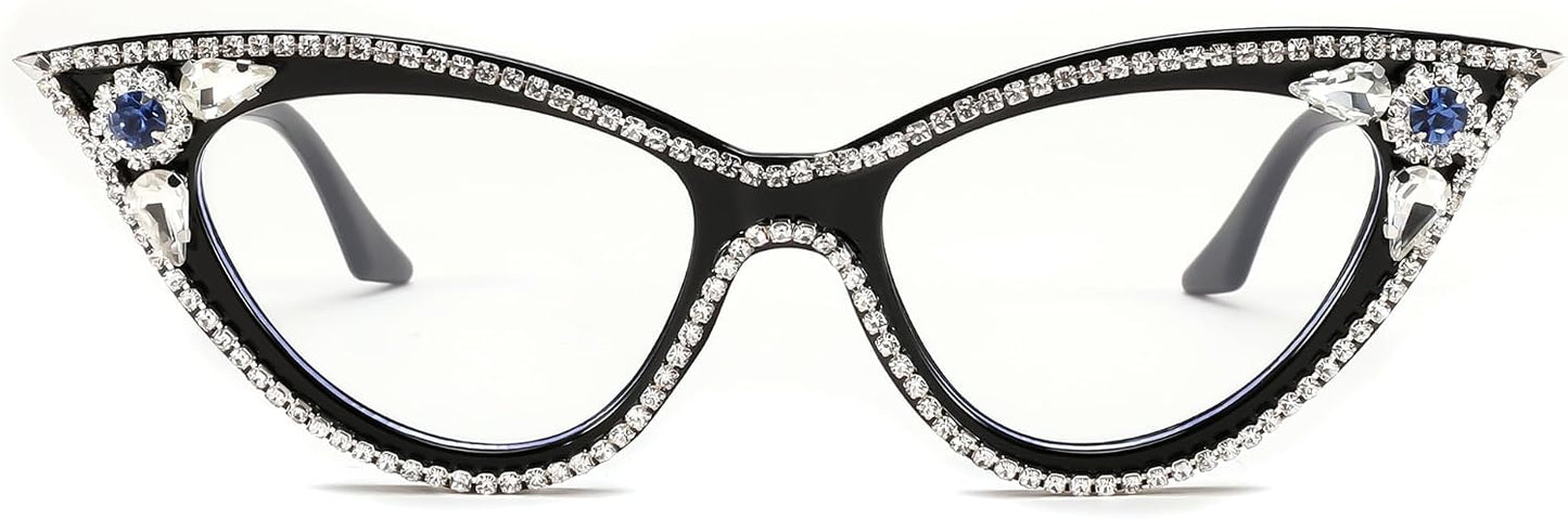 商品图片 2 | B0CQ55685Z | FEISEDY Diamond Blue Light Blocking Glasses Cat Eye Rhinestone Women Glasses Frame Anti Eyestrain Computer Eyewear B0070