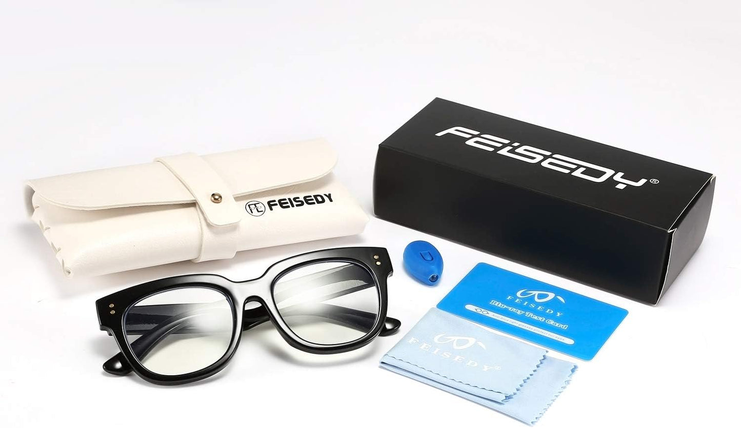 商品图片 8 | B0DBQFZT73 | FEISEDY Retro Square Thick Big Frame Blue Light Blocking Reading Glasses Anti Glare Digital Eyestrain Reader B2523