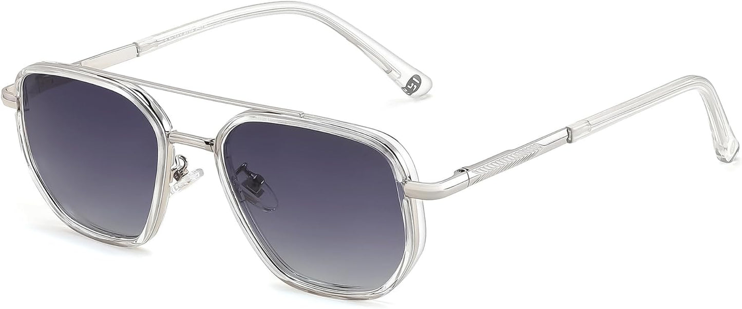 Sliver/Gradient Grey / 56 Millimeters | B0FQ4WQ55N | FEISEDY Polarized Aviator Sunglasses for Women Men Square TAC Lens B0329 | UV400 protection, Lightweight, Military-grade durability, Spring temples, Climate Pledge Friendly, Driving, Beach