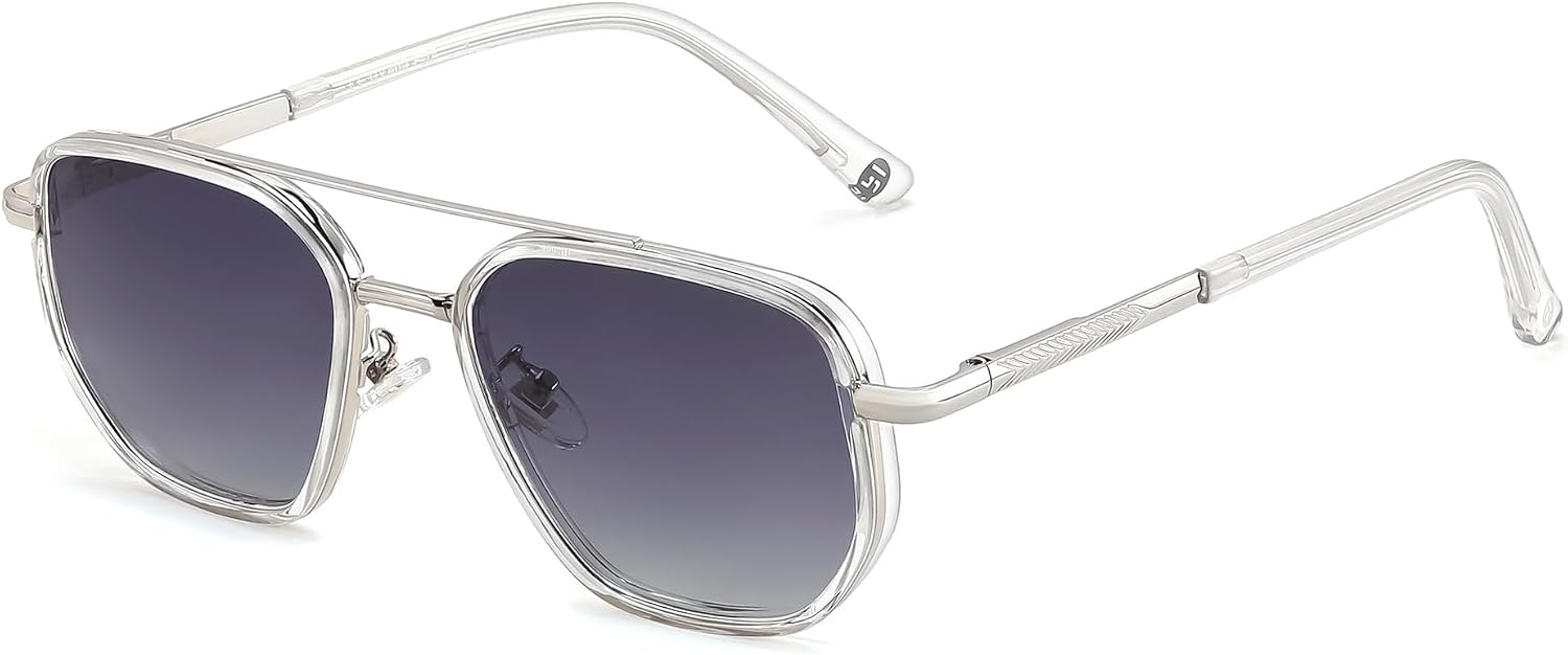 Sliver/Gradient Grey / 56 Millimeters | B0FQ4WQ55N | FEISEDY Polarized Aviator Sunglasses for Women Men Square TAC Lens B0329