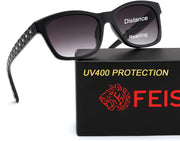 Black / 1.5 x | B0GT8LBX1N | FEISEDY Bifocal Reading Sunglasses for Women, Trendy Sunglasse Readers, Outdoor Reader Sun Glasses, UV400 Protection B0354