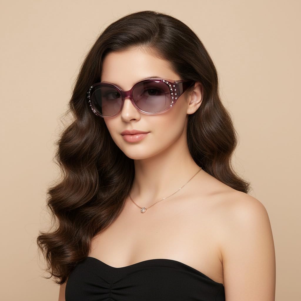 商品图片 26 | B0GRVLVZYS | FEISEDY Women's Polarized Wrap-Around Fit Over Sunglasses with Rhinestones, Anti-Glare Driving Sun Glasses B0362