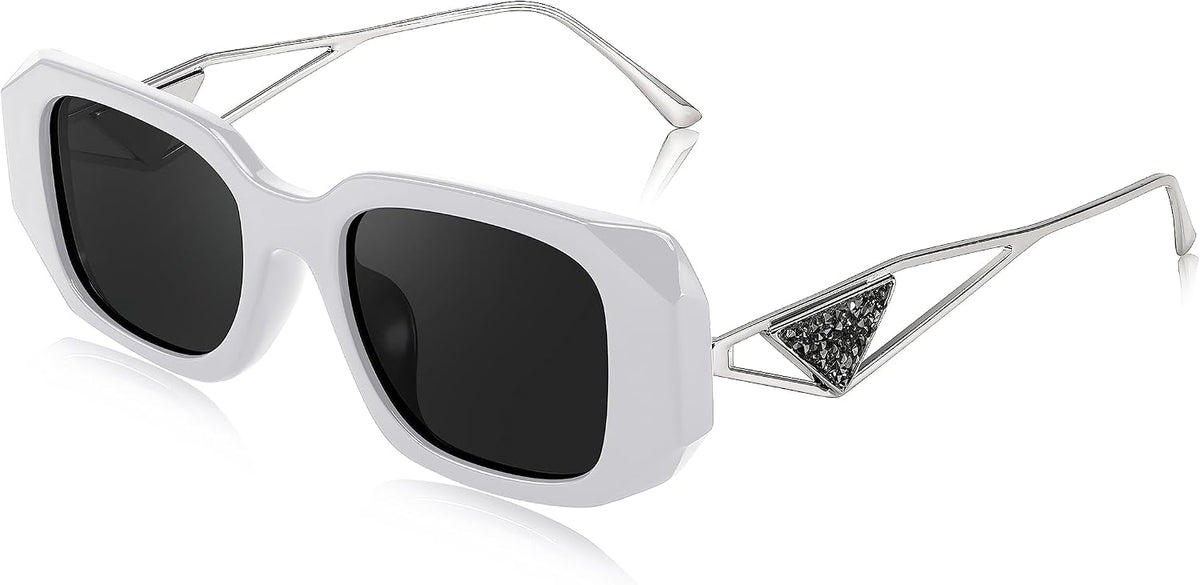 002 White Frame/Gray Lens / 51 Millimeters | B0BV5T2NJP | FEISEDY Retro Rectangle Sunglasses for Women Trendy Small Square Sunglasses 90s Vintage Shades B2968