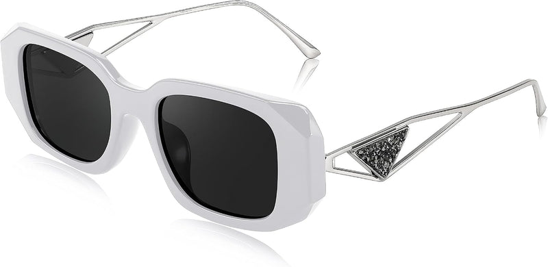 002 White Frame/Gray Lens / 51 Millimeters | B0BV5T2NJP | FEISEDY Retro Rectangle Sunglasses for Women Trendy Small Square Sunglasses 90s Vintage Shades B2968