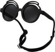 Black Frame | Grey Lens / 39 Millimeters | B0CQC43DYW | FEISEDY Baby Polarized Round Sunglasses Flexible Rubber Shades with Strap for Infant Toddler Newborn Age 0-24 Months B0060