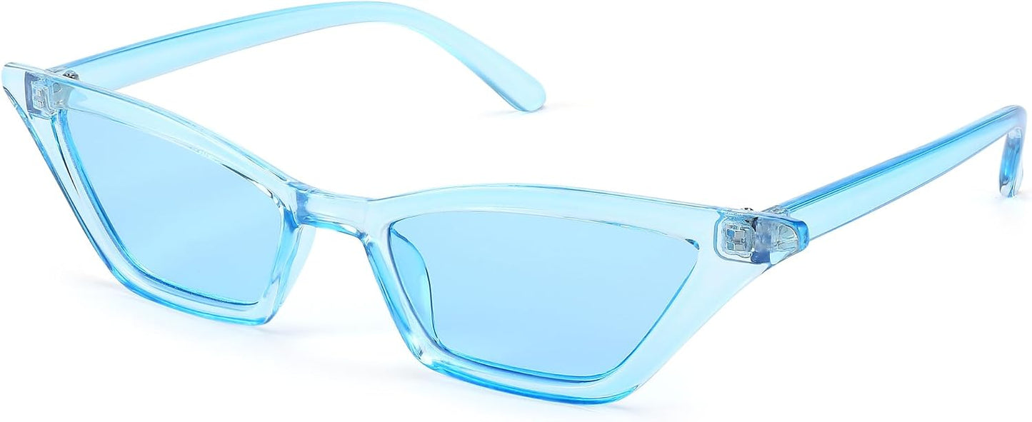 Transparent Blue / Blue Lens / 53 Millimeters | B0C9ZVC83B | FEISEDY Small Cat Eye Sunglasses Vintage Square Shade Women Eyewear B2291
