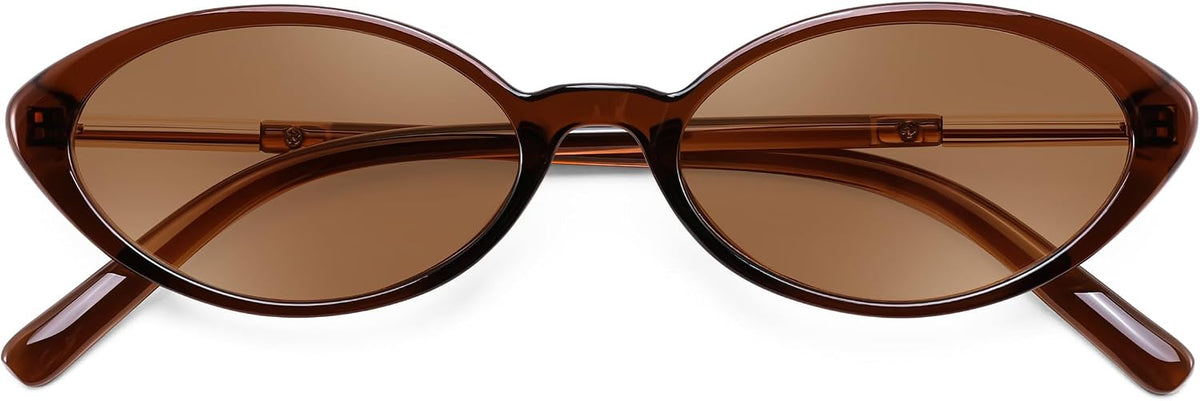 Brown Frame Tea Lens / 54 Millimeters | B0H2VFTPXB | FEISEDY Oval Cat Eye Sunglasses for Women, 90s Narrow Y2K Shades B0435