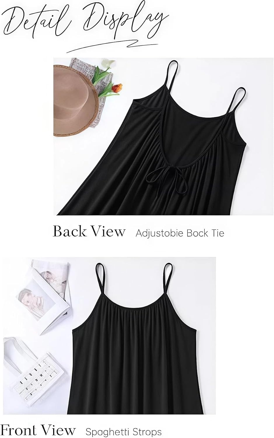 商品图片 6 | B0H2HQ8H7S | Women's Black Backless Maxi Dress, Spaghetti Strap Flowy Summer Casual Vacation Beach Sundress Size S-L