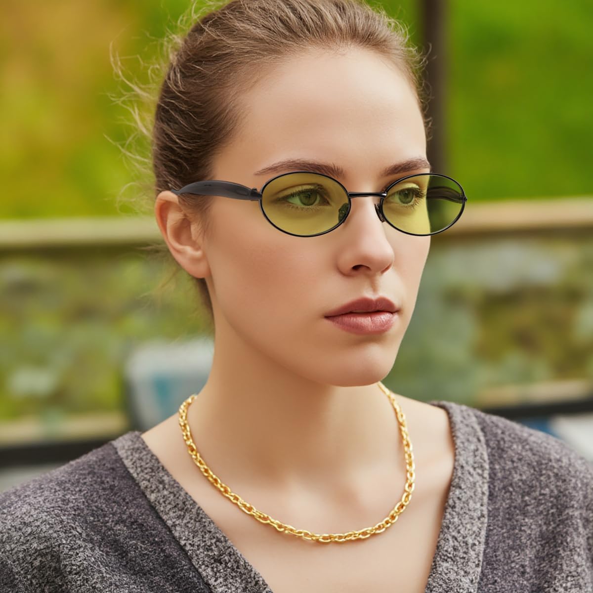 ÉÌƷͼƬ 46 | B0FH4FH8VH | FEISEDY Retro Oval Sunglasses Women Men - Gold Metal Chunky Frame, UV400 for Driving & Daily Wear B0312