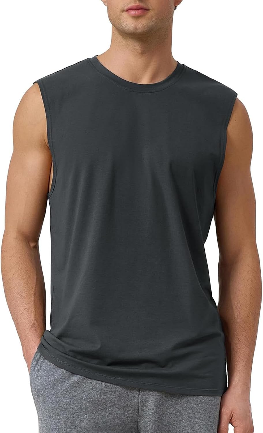X-Large / Grey | B0GLPYK56P | Men's Tank Top - Quick-Dry Breathable Sleeveless Shirt for Gym Running Workout, Loose Fit Round Neck Active Undershirt