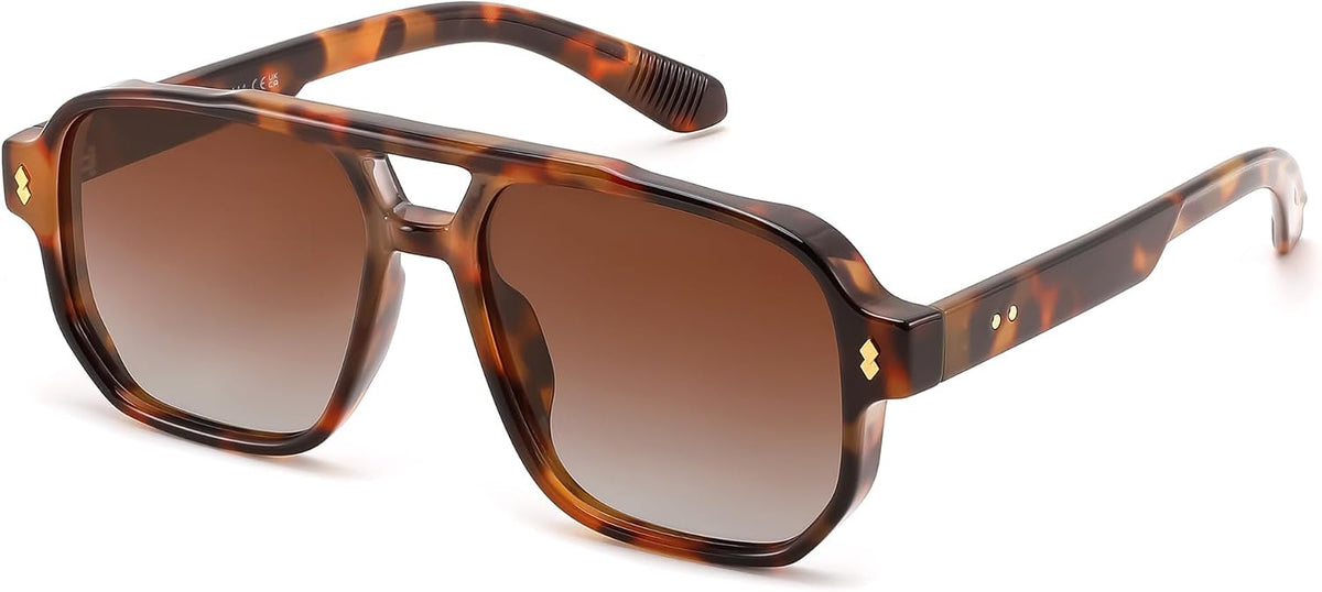 Leopard Frame & Gradient Brown Lens / 54 Millimeters | B0H79YT99S | FEISEDY Retro Aviator Square Polarized Sunglasses Women Men Trendy B0444