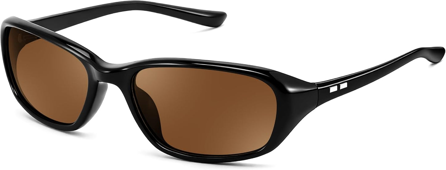 FEISEDY Y2K Bug Eye Cat Eye Oval Sunglasses for Women Men B0407 | Ultra-lightweight, UV400 protection, Versatile & Chic, Petite faces | BLACK Series - Black/Brown