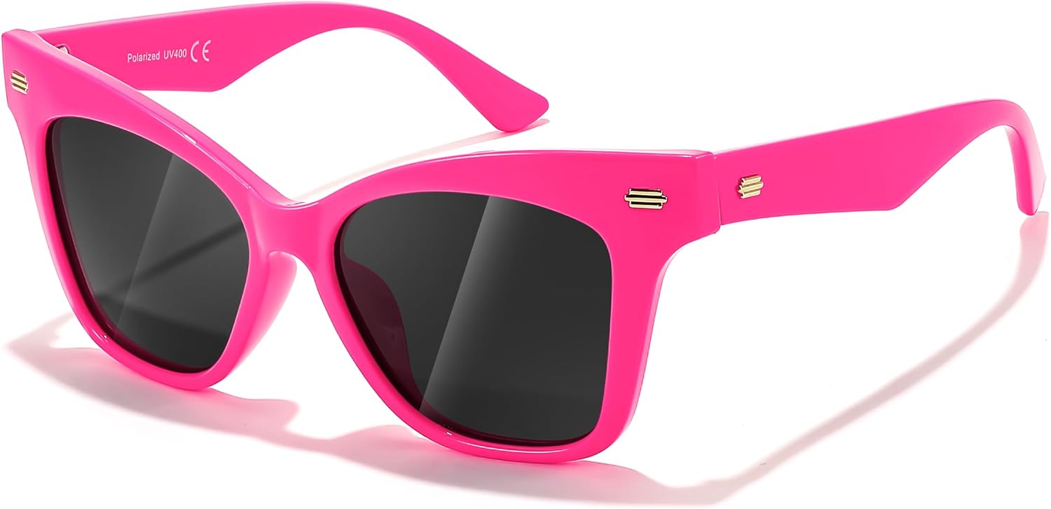 007 Hot Pink / 51 Millimeters | B0CJNRBVQ8 | FEISEDY Trendy Polarized Sunglasses, Retro Cateye Frame for Women, UV400 Protection Shades B0009