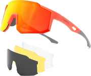 Orange/Red / 75mm | B0F62W1L2V | FEISEDY Polarized Sports Sunglasses for Men Women Youth - Baseball, Running, Cycling UV400 Protection 4 Lenses B0279
