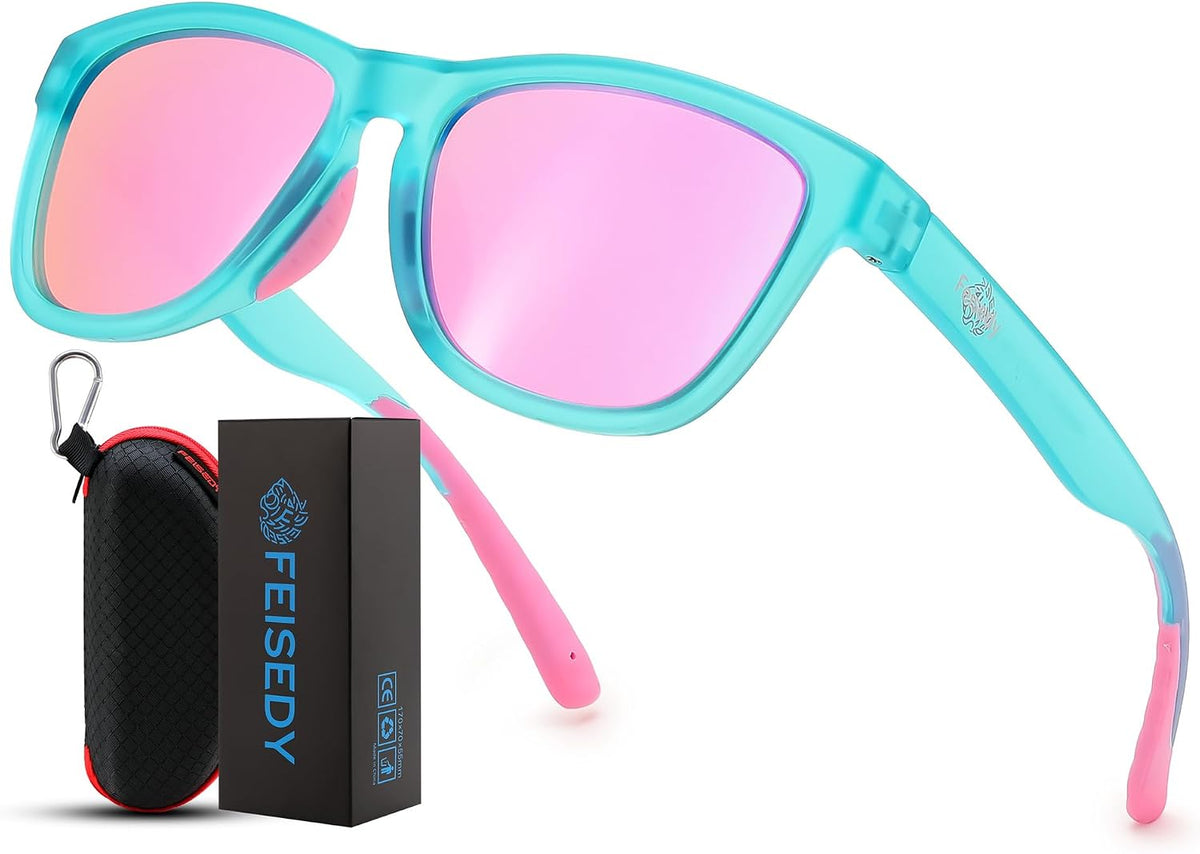 Matte Green/Pink Mirrored / 49 Millimeters | B0HFJRP8KY | FEISEDY Polarized Sunglasses Women Men Sports Lightweight Sun Glasses B1423