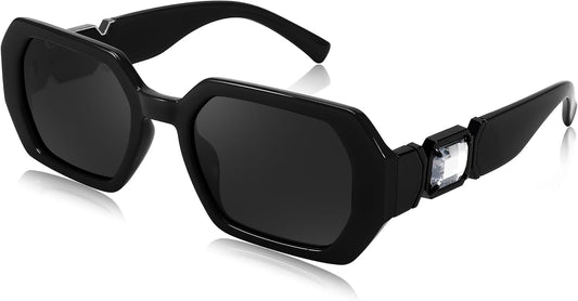Black / 53 Millimeters | B0CNPQGQRW | FEISEDY Retro Rectangle Sunglasses for Women Men Classic Square Rhinestone Frame Sun Glasses Polygon Designer UV400 B0047