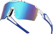 White Frame Blue Mirror Lens / Large | B0CVX7549D | FEISEDY Sports Sunglasses for Men Women Baseball Cycling Running Driving Glasses UV400 B0088