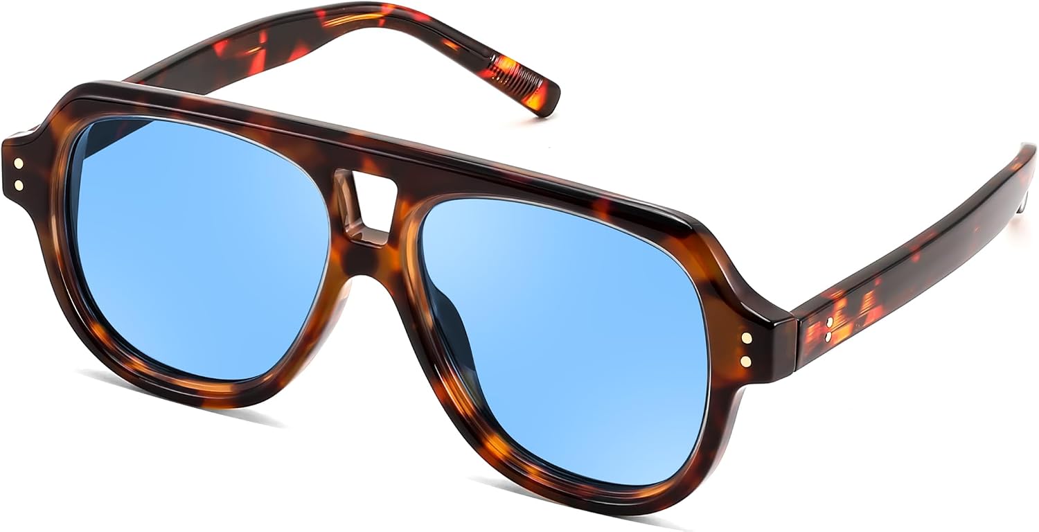 Black Frame & Blue Lens / 55 Millimeters | B0H1WJJMCH | FEISEDY Retro Aviator Polarized Sunglasses Men Women Trendy Square B0433