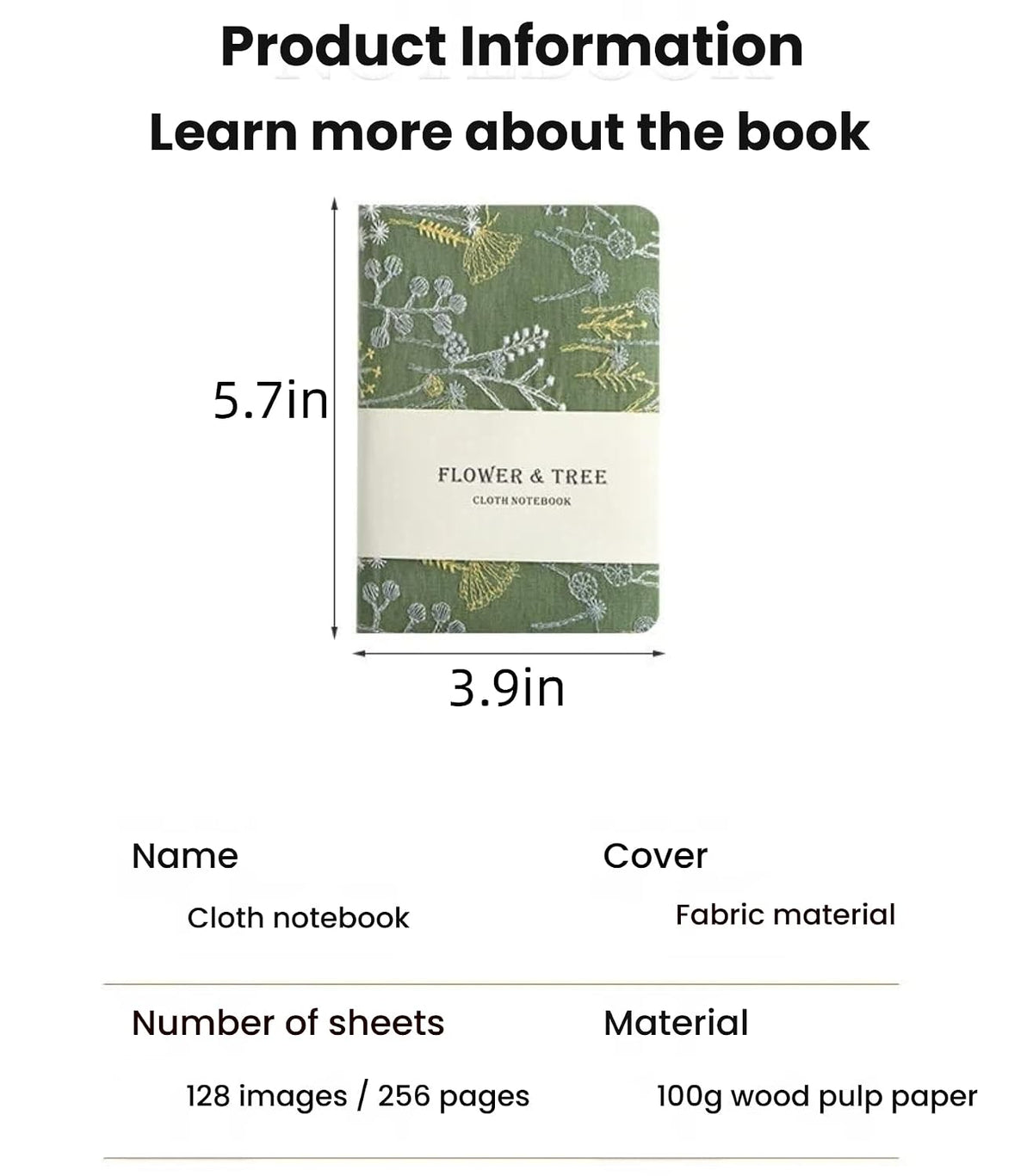 商品图片 7 | B0H2VHBC8C | A6 Embroidered Fabric Pocket Notebook, Lay Flat Hardcover Lined Journal, Cute Floral Small Journal for Women Men Writing